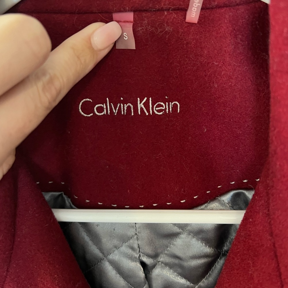 Calvin Klein Red Coat size Small. Asymmetrical zip up coat/lined warm jacket - Picture 14 of 16